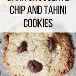 6-ingredient cookies are nut-free, dairy-free, and gluten-free! Made with tahini, rice flour, and dark chocolate chips.