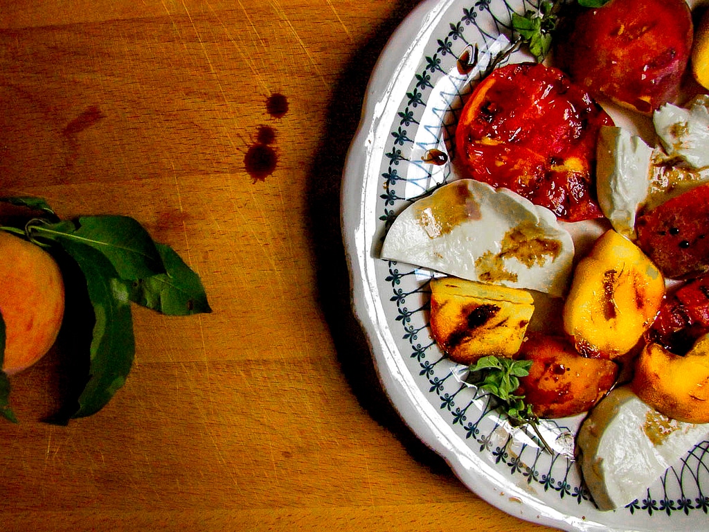 Grilled Peach, Tomato and Mozzarella Salad
