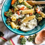 Smooth and buttery roasted butternut squash pasta with roasted kale and creamy ricotta, made with big flavors from roasting in a hot oven.