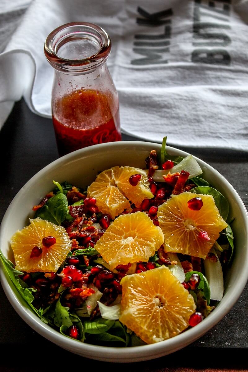 Who says summertime gets all the salads? This easy winter salad has kale, tangerine, fennel, and pomegranate vinaigrette.