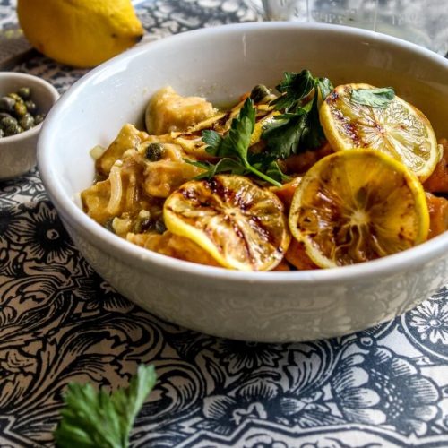 Easy chicken piccatta recipe made with lemon, chicken broth, and capers. Comes together in just 20 minutes!