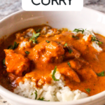 Homemade Indian Butter Curry made with tomato sauce, curry seasonings, and served over jasmine rice. Makes a great freezer meal!