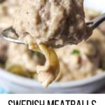 Swedish meatballs of lightly spiced ground pork, with a rich and velvety sour cream sauce! Serve this easy weeknight dinner over egg noodles.