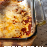 Weeknight recipe for great leftovers! Tender strip steak rolled in flour tortillas, smothered in a homemade enchilada sauce and melty cheese.