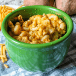 Mashed sweet potato added to a white cheese sauce, tossed with elbow macaroni. This sweet potato mac & cheese is a kid favorite!