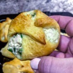 Canned croissant dough packets stuffed with cream cheese, sour cream, chicken, scallions, and peas. Makes a great easy appetizer!