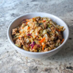 Egg Roll in a Bowl, with seasoned ground beef or pork, coleslaw mix, lime & ginger! Freezer meal for the Instant Pot, Crockpot, or stovetop.