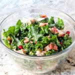 Kale Salad with Pomegranate, Farro, and Spicy-Sugar Bacon Candy