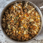 Ground beef, diced tomatoes, corn, and Tex-mex seasonings come together in this deliciously kid-friendly weeknight dinner!