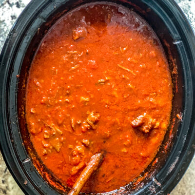 Slow cooker “Sunday sauce” made with beef ribs and a smooth, vibrant tomato sauce. Serve this with your favorite pasta after it cooks all day!