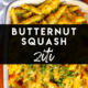 Creamy, cheesy, butternut squash baked ziti made with mashed butternut squash, white cheese sauce, topped with melted cheddar.