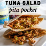 An easy chili and lime tuna salad pita pocket, made with avocado mayonnaise! This make-ahead lunch idea is low-carb packs well.