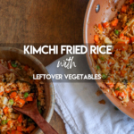 Up your dinner game with easy weeknight kimchi fried rice! Made with garlic, onions, ginger, kimchi, peas and whatever leftover vegetables you've got on hand.