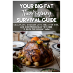 Printable meal plan that includes Thanksgiving recipes, game plans, breakdowns, cheat sheets, grocery charts, and more!